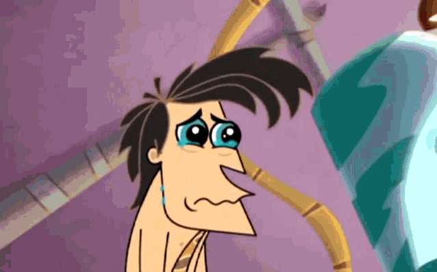 a cartoon character with tears running down his eyes