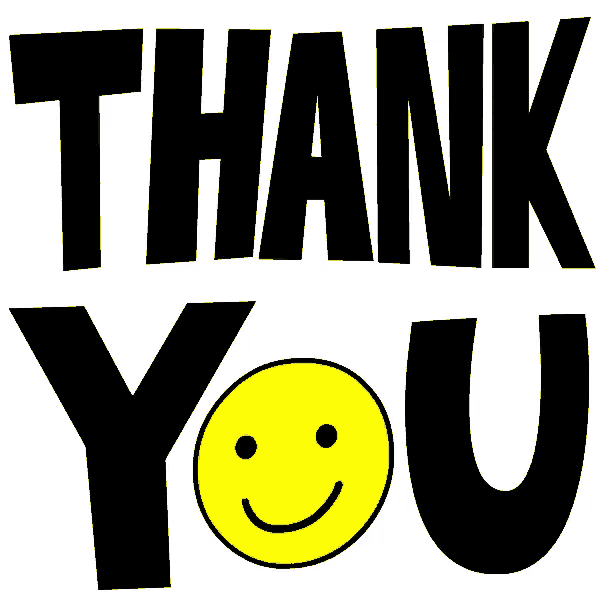 a black and yellow sign that says thank you with a yellow smiley face