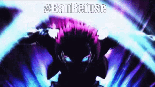 a purple and blue background with the words #banrefuse in the corner