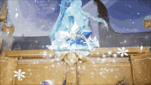a statue of a woman is surrounded by ice and snow