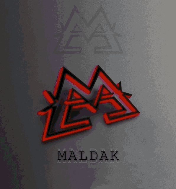 a blue and black logo with the name maldak on the bottom