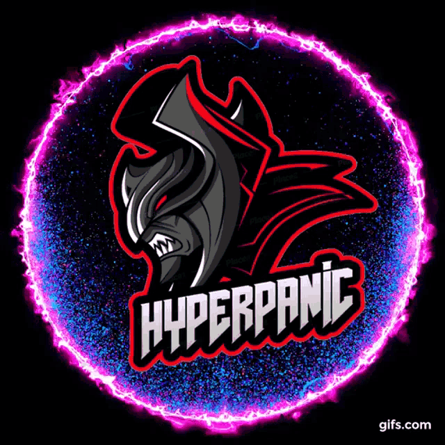 a logo for hyperpanic is surrounded by a purple circle