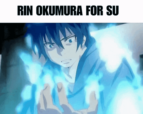 a picture of a boy with the words rin okumura for su below him