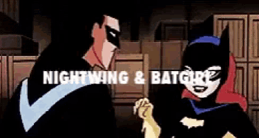 a cartoon of nightwing and batgirl from the batman animated series