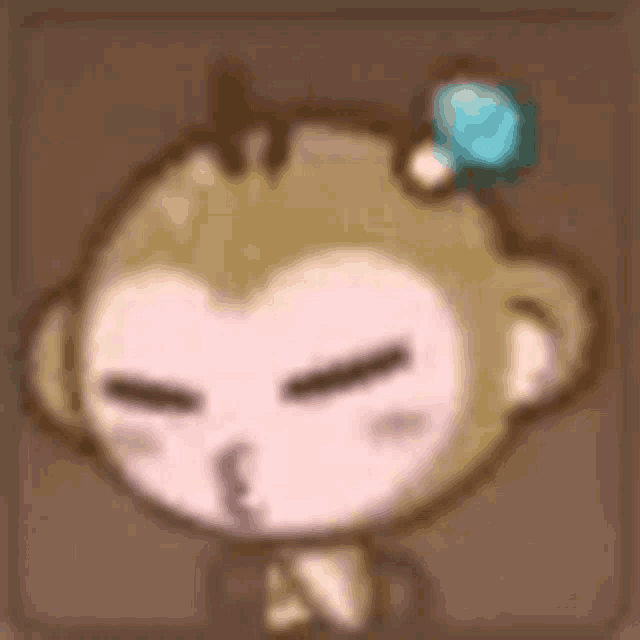 a cartoon monkey with a flower on its head is sitting on a brown background .