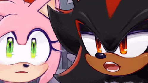 shadow the hedgehog and amy rose are standing next to each other and looking at the camera .