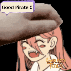 a cartoon of a girl with pink hair saying good pirate