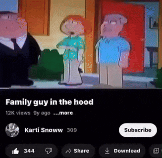 a cartoon called family guy in the hood is being displayed on a screen