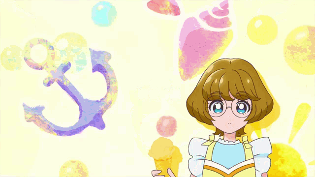 a girl with glasses is holding a cone of ice cream