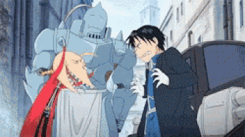 a man and a robot are standing next to each other in a cartoon .