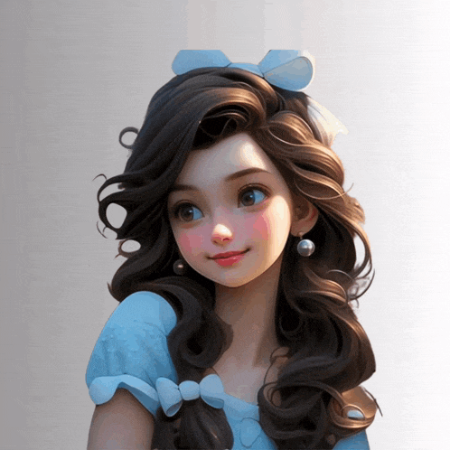 a girl with a blue bow in her hair