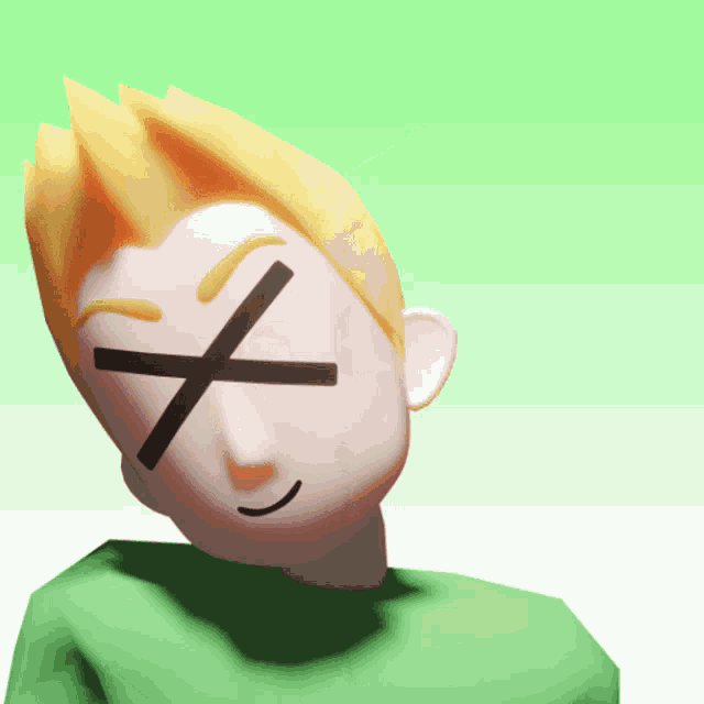 a cartoon character with a cross across his eyes