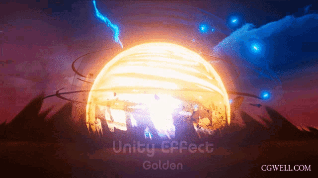 a picture of a sun with the words unity effect golden on it