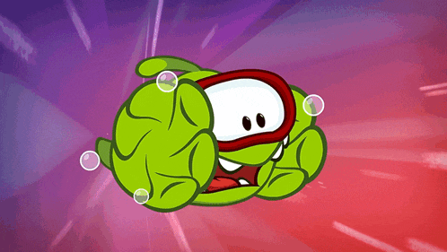 a green cartoon character with bubbles coming out of its mouth