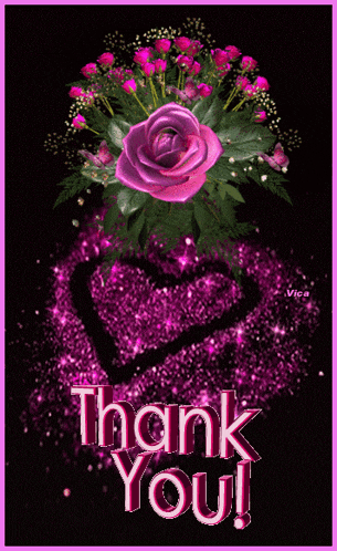 a thank you card with a purple rose and a purple heart