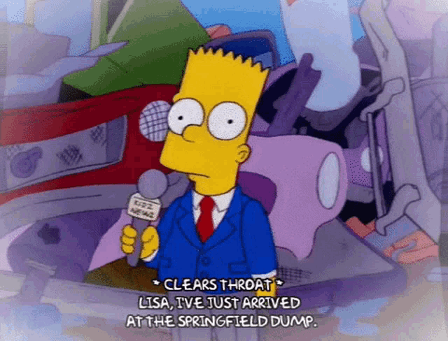 bart simpson is holding a microphone and saying clears throat lisa