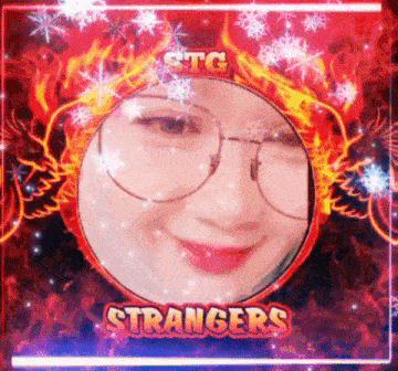 a picture of a girl with glasses and the words stg strangers