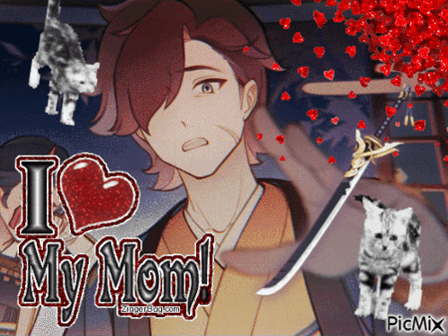 a picture of a boy with the words i love my mom on it