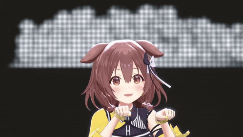 a girl with brown hair and a yellow shirt has a letter h on her shirt