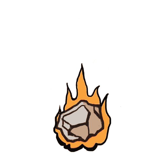 a drawing of a fire with a rock in it