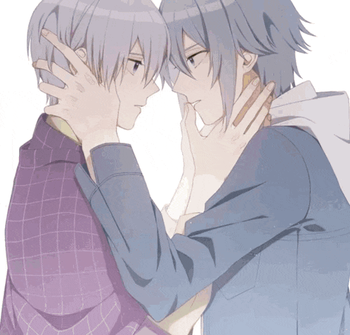 a couple of anime characters looking at each other