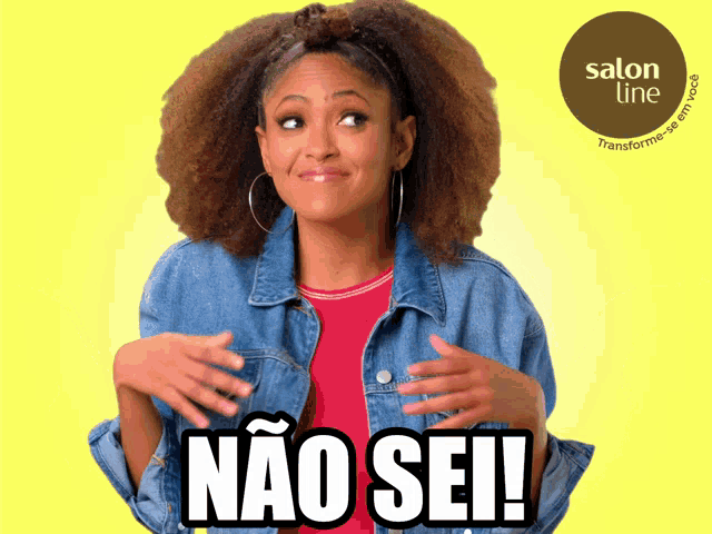a woman wearing a denim jacket and a red shirt says não sei