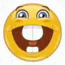 a yellow smiley face with a big smile on it and a big mouth .