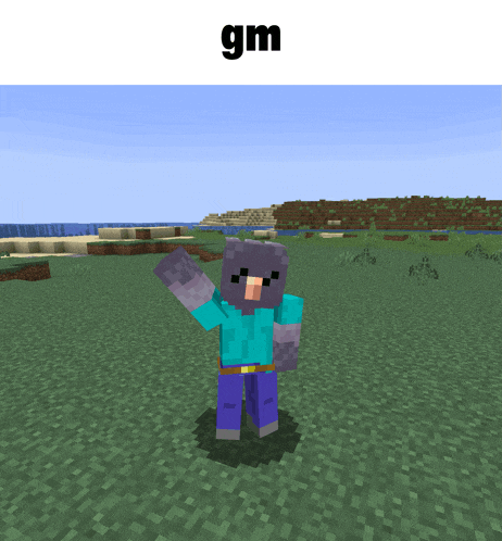 a picture of a minecraft character with the word gm on the top