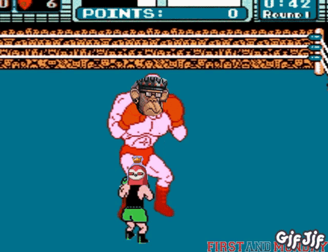 a video game screen shows a boxer in a ring with a scoreboard that says points