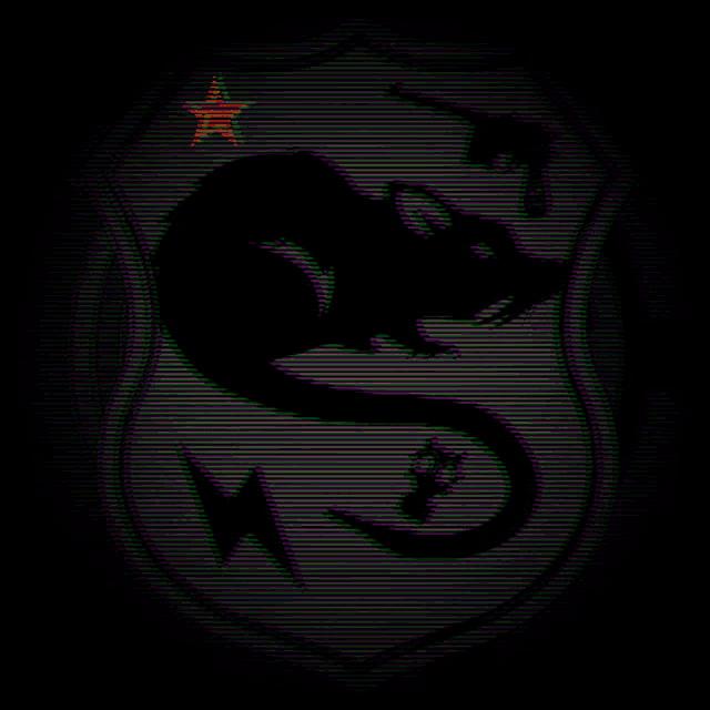 a silhouette of a rat with a star and a lightning bolt on it