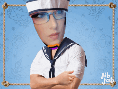 a picture of a woman in a sailor outfit with jib jab written on the bottom right