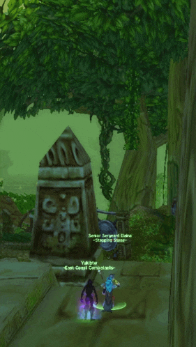 a video game scene with a pyramid and a purple character named yukibrw