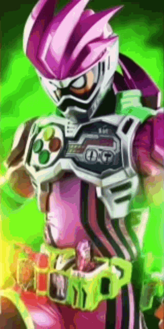 a cartoon character is wearing a pink helmet and holding a controller