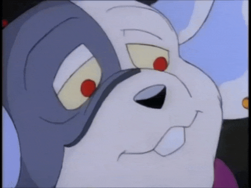 a close up of a cartoon dog 's face