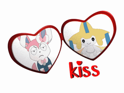 a pair of heart shaped glasses with a picture of a cartoon character and the word kiss