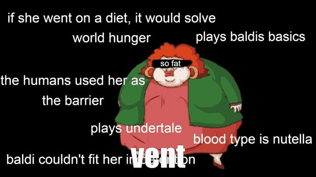 a cartoon of a fat woman with a caption that says " if she went on a diet it would solve world hunger