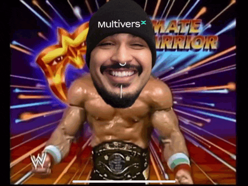 a man wearing a black hat that says multivers