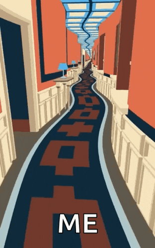 an illustration of a long hallway with the word me on the bottom