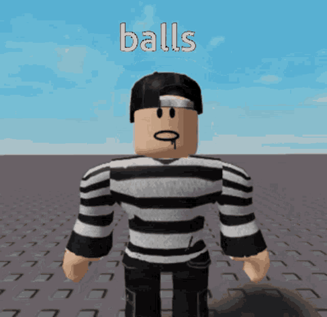 a roblox character with the word balls written on the top