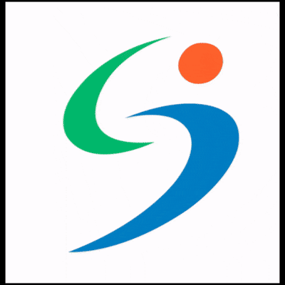 a logo with a green swirl and an orange circle