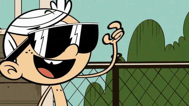 a cartoon character wearing sunglasses with the letter h on the lens