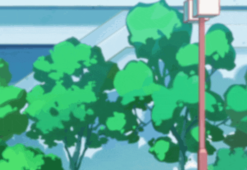 a drawing of trees and a street light