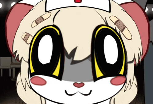 a cartoon drawing of a cat with bandages on its head