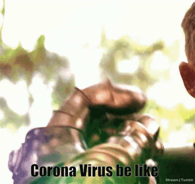 a man in armor says " corona virus be like " in a meme