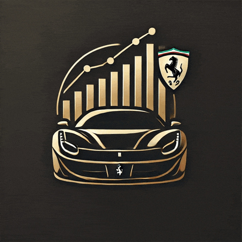 a ferrari logo with a graph and a shield