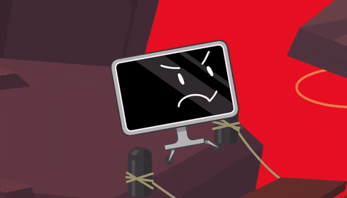 a cartoon drawing of a basketball a bottle and a monitor with a sad face