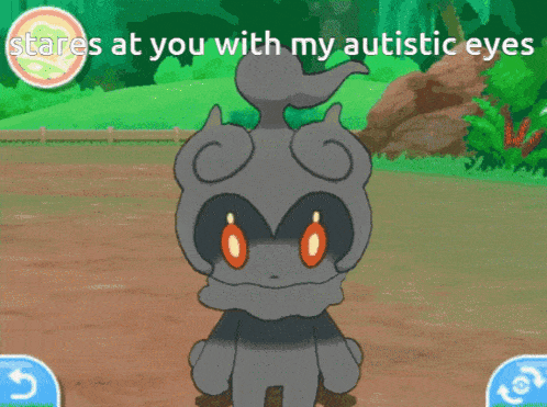 a cartoon character with the words stares at you with my autistic eyes on the bottom