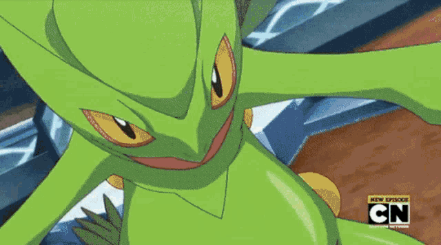 a cartoon of a green monster with the cn logo on the bottom