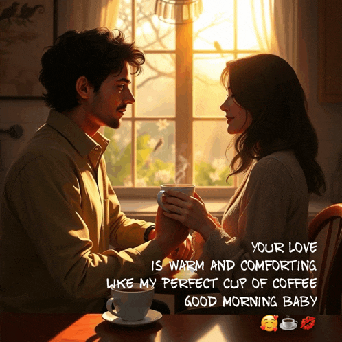 a painting of a man and woman holding hands with a quote that says your love is warm and comforting
