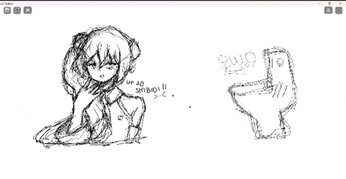 a black and white drawing of a girl and a toilet with the words " ur so skibio !! " written on it